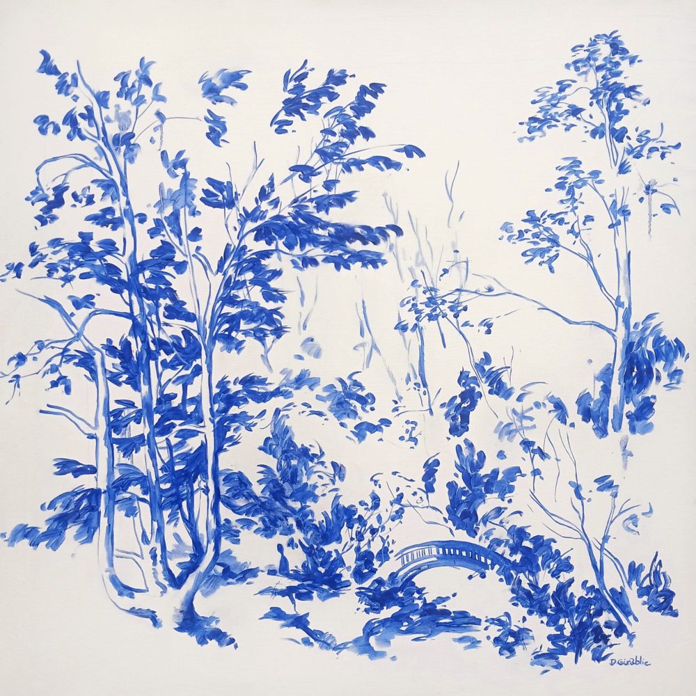 Tableau bleu de Denis gerablie représentant le parc rothschild