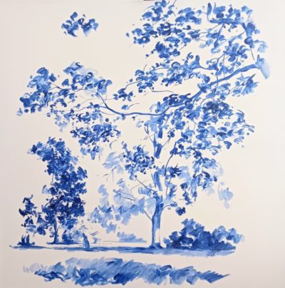 Tableau bleu de Denis Gerablie représentant le parc Rothschild
